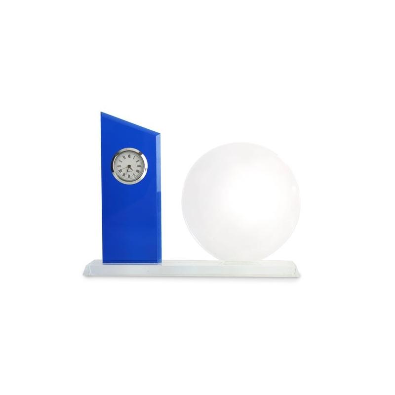 Troféu de vidro com relógio