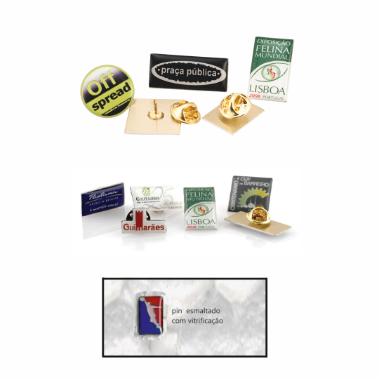 Pins com base e imagem vitrificada