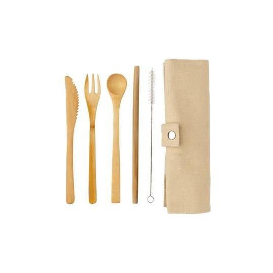 Conjunto reutilizável de talheres de bambu para viagem
