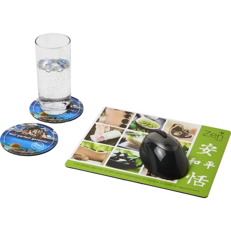 Conjunto de tapete para rato e base para copos Q-Mat®