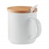 Caneca de porcelana com tampa em bambu e colher