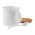 Caneca de porcelana com tampa em bambu e colher