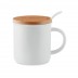 Caneca de porcelana com tampa em bambu e colher