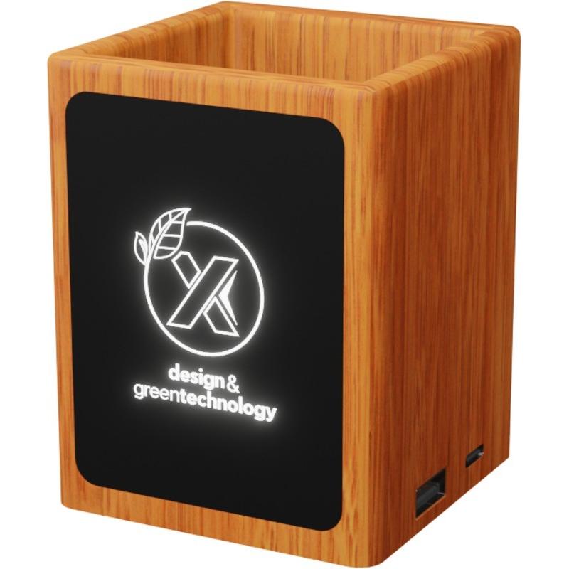 Suporte para lápis de madeira luminoso com saída USB dupla O12 SCX design®
