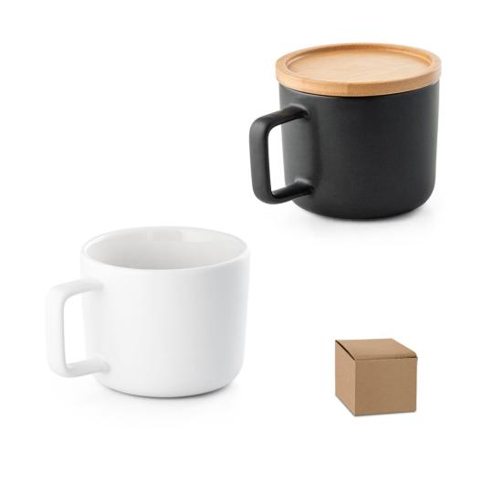Caneca em cerâmica com tampa e base em bambu Fangio