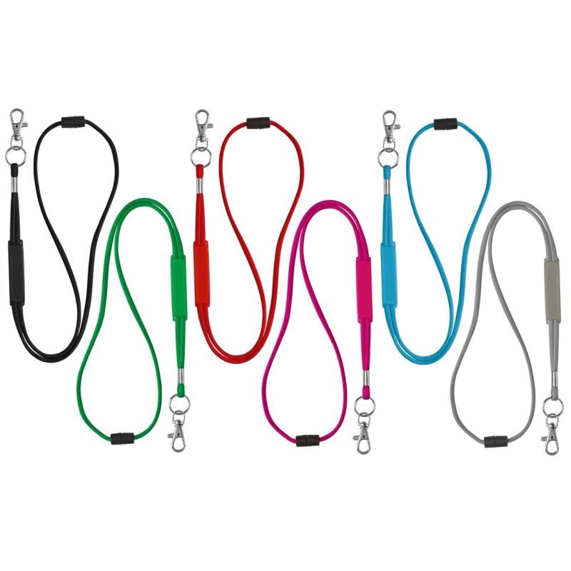 Tubular lanyard in polyester with adjustable PVC Ribbon
