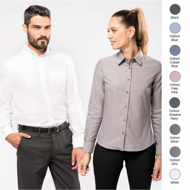 Camisa manga comprida em oxford de tratamento fácil de homem e mulher Kariban®
