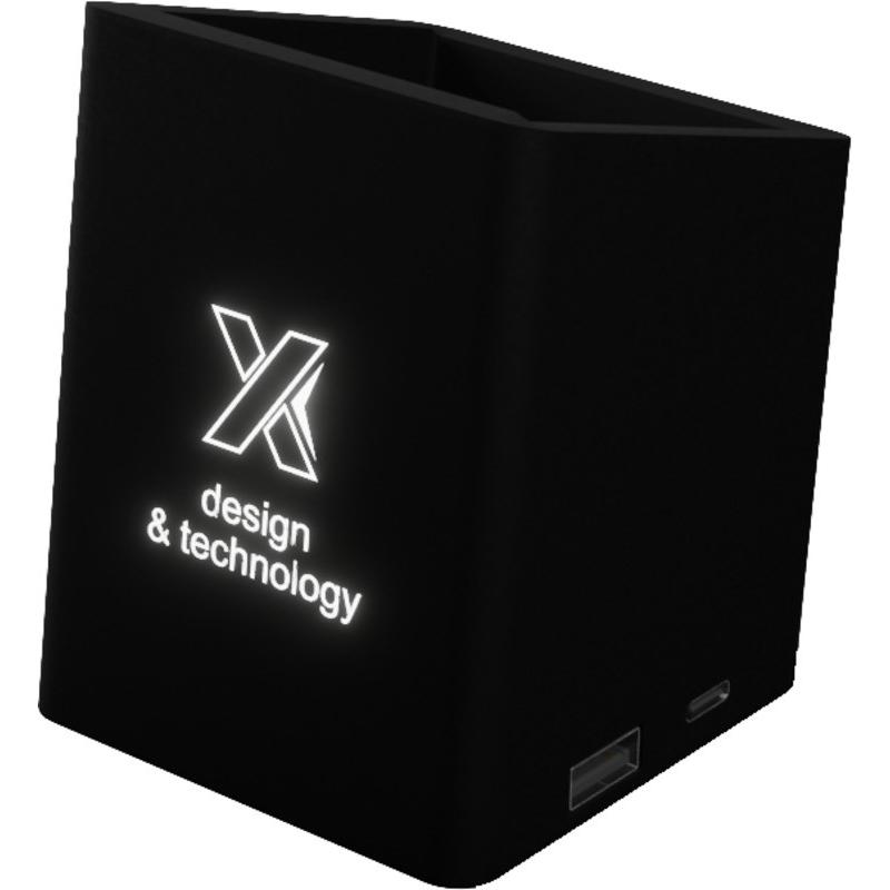 Suporte para lápis com logótipo luminoso antibacteriano com saída USB dupla O11SCX.design®
