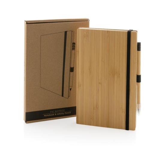 Caderno de bambu com lápis infinito