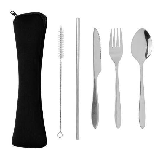 Conjunto de talheres reutilizáveis ​​de aço inoxidável