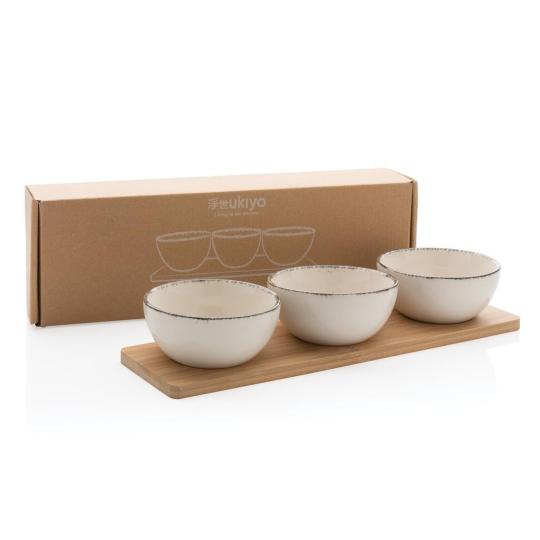Conjunto de tigela 3 peças com bandeja de bambu