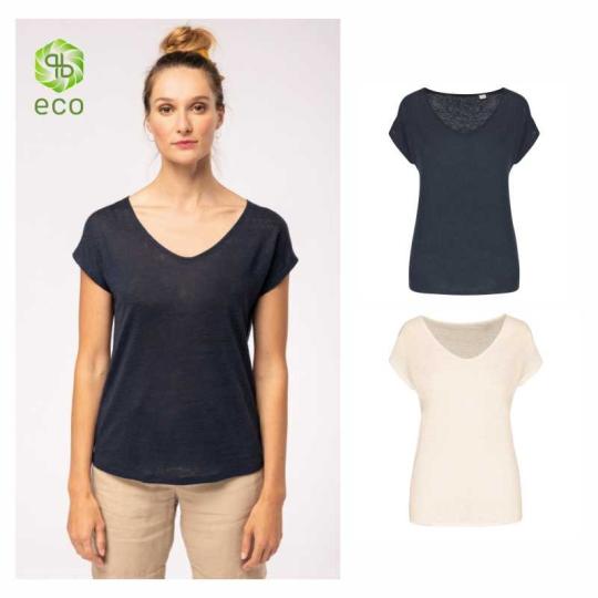 T-shirt em linho decote V de senhora Native Spirit ®