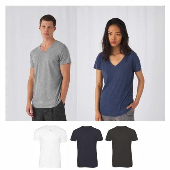 T-shirt Triblend de homem e mulher com decote em V B&C®