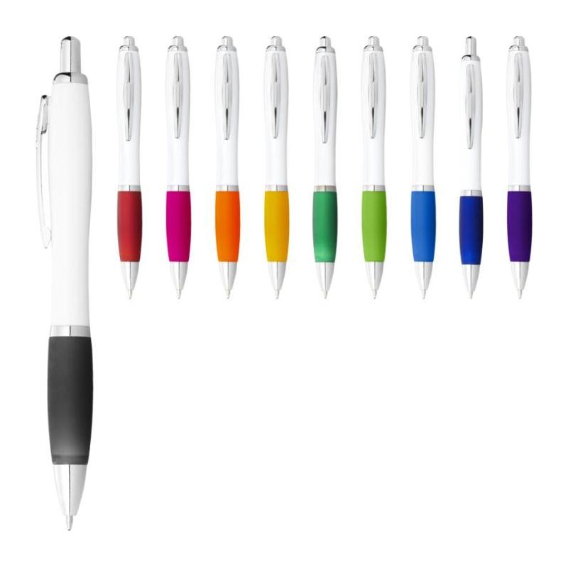 White pen with coloured grip Nash
