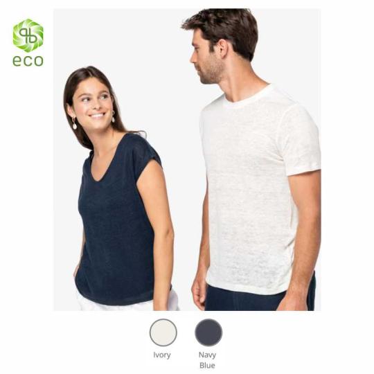 Camiseta de lino cuello...