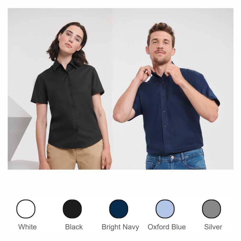 Camisa oxford de hombre y mujer de manga corta Russell®