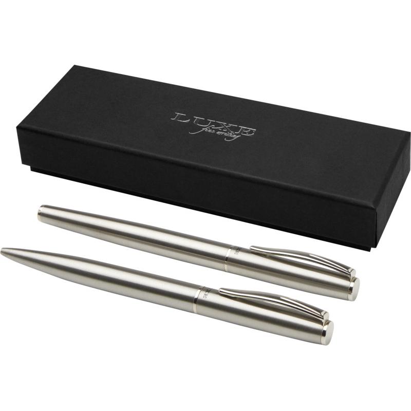 Conjunto de bolígrafo y rollerball de acero inoxidable reciclado Didimis