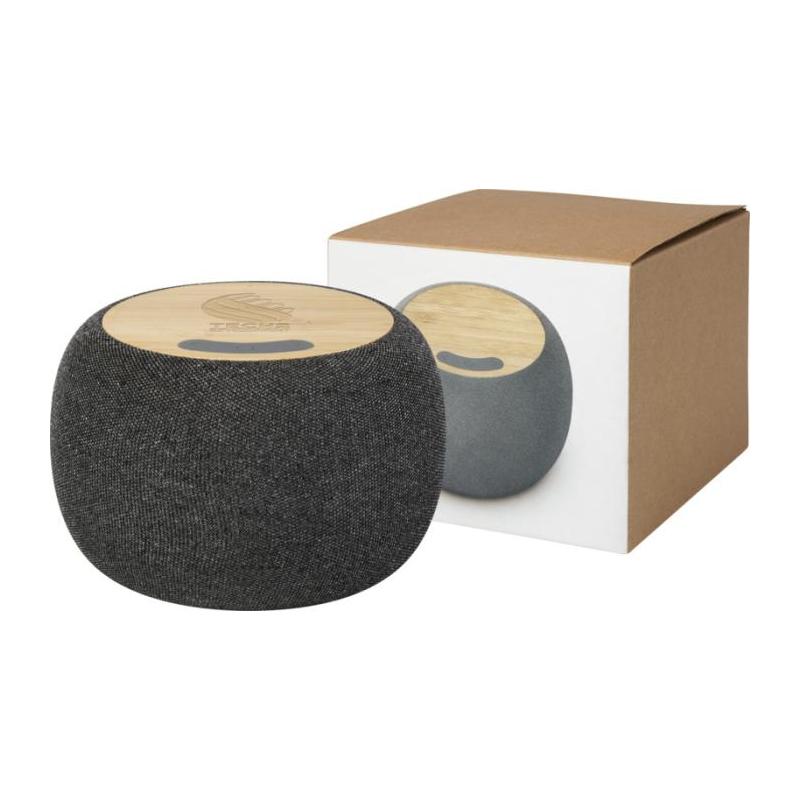 Bluetooth® speaker and wireless charging base of RPET/bamboo Ecofiber