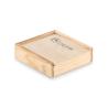 Set of cards and dice in wooden box