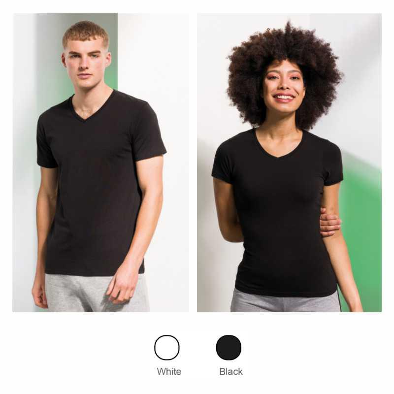 Tshirt com decote em V de homem e mulher Feel Good