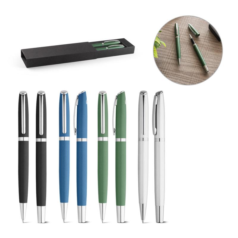 Rollerball and ballpoint pen set with body in 100% recycled aluminium Re-Lando-Set