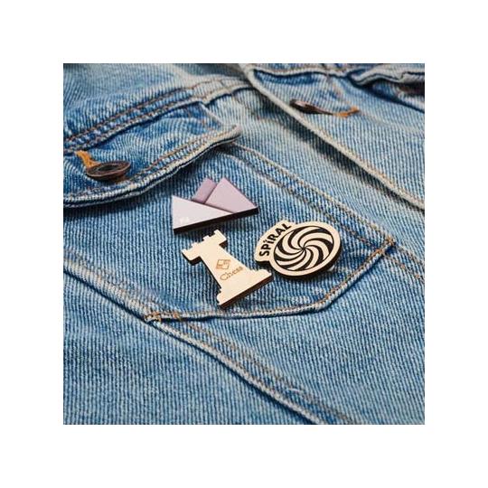 Custom-shaped wooden badge...