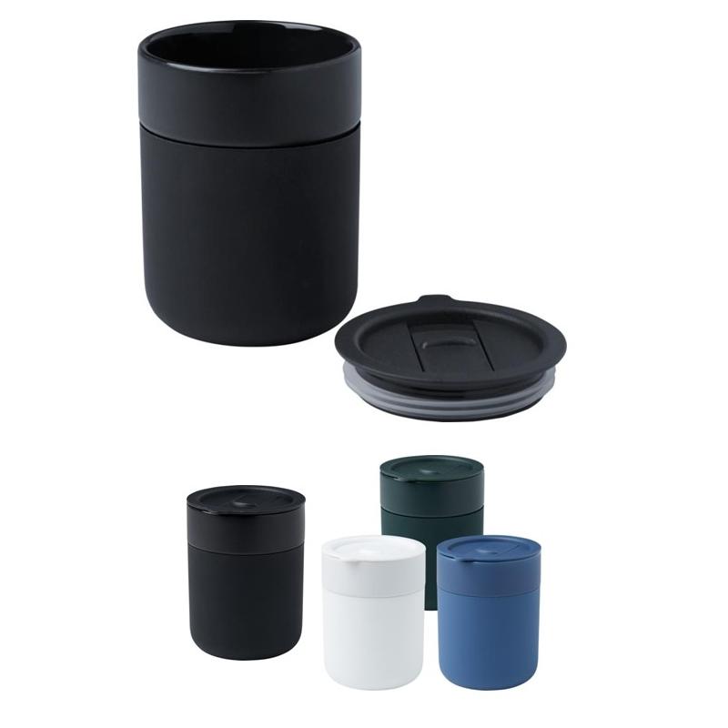 Vaso Térmico de Cerámica de 330 ml con Funda de Silicona y Tapa de Plástico Java