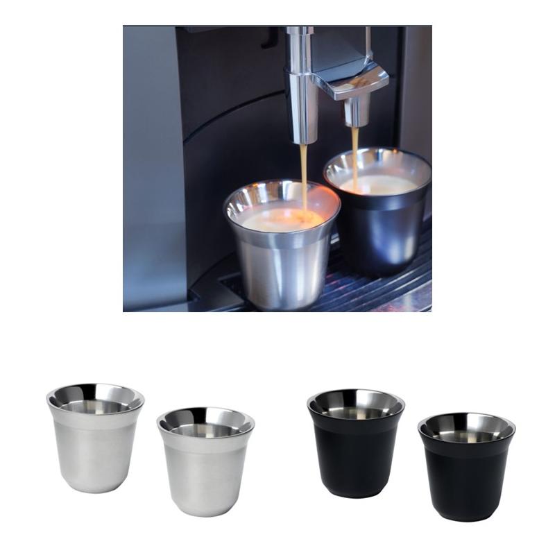 Ensemble de Tasses à Café Expresso en Acier Inoxydable avec certification RCS de 80 ml Duo