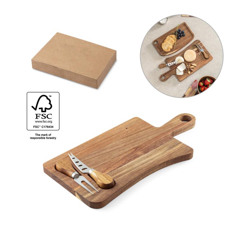 Tabla de quesos con dos utensilios en madera de acacia Cassia