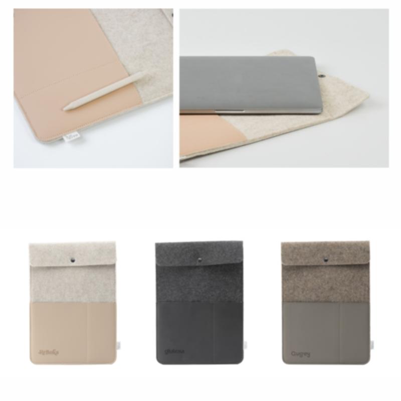 Housse pour ordinateur portable 16" en feutre recyclé et cuir de pomme
